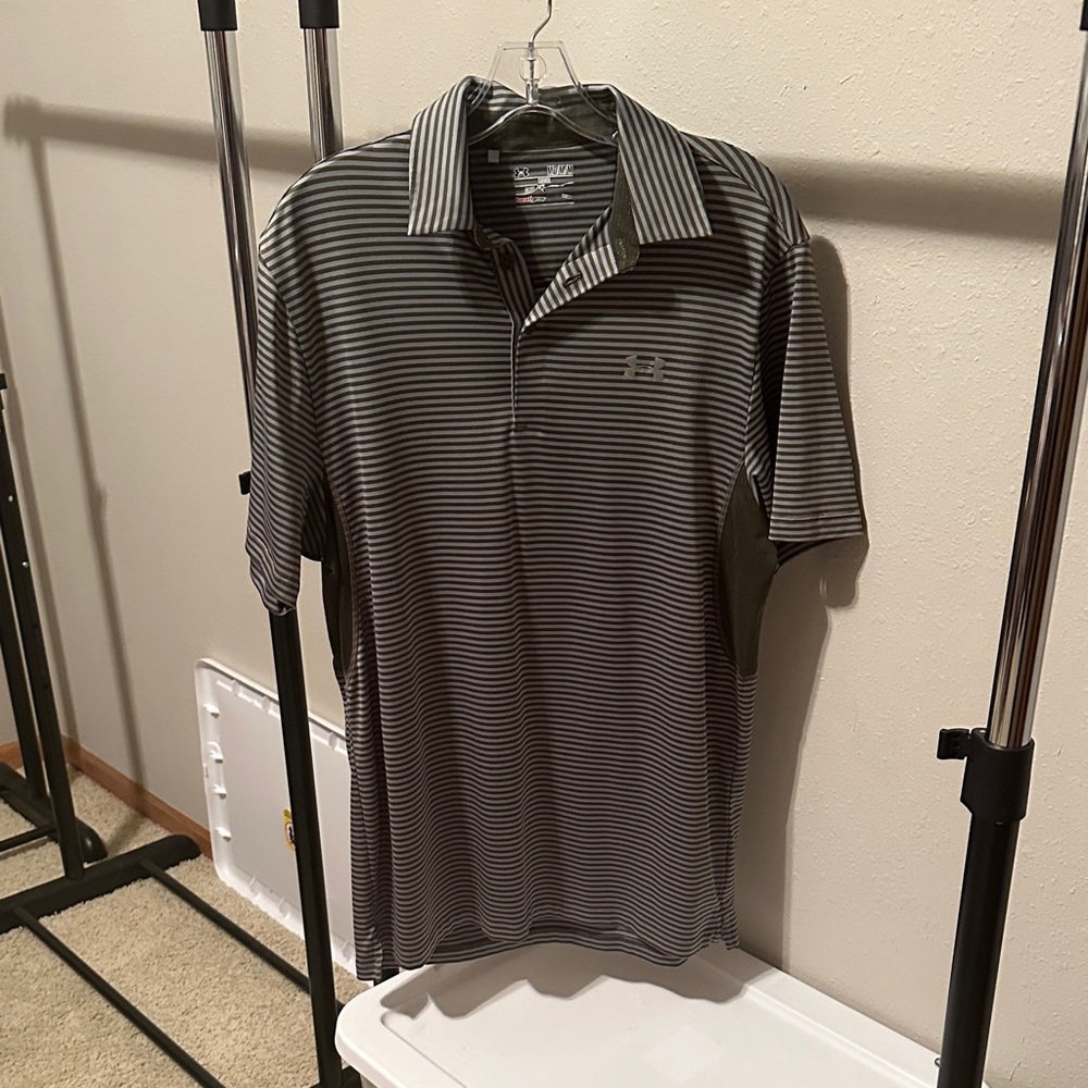 Under Armour Grey and Green Striped Polo Shirt